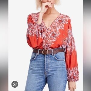 Free People Orange Floral Blouse